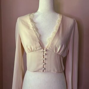 ASOS DESIGN Lace Trim Tea Blouse with Button Front